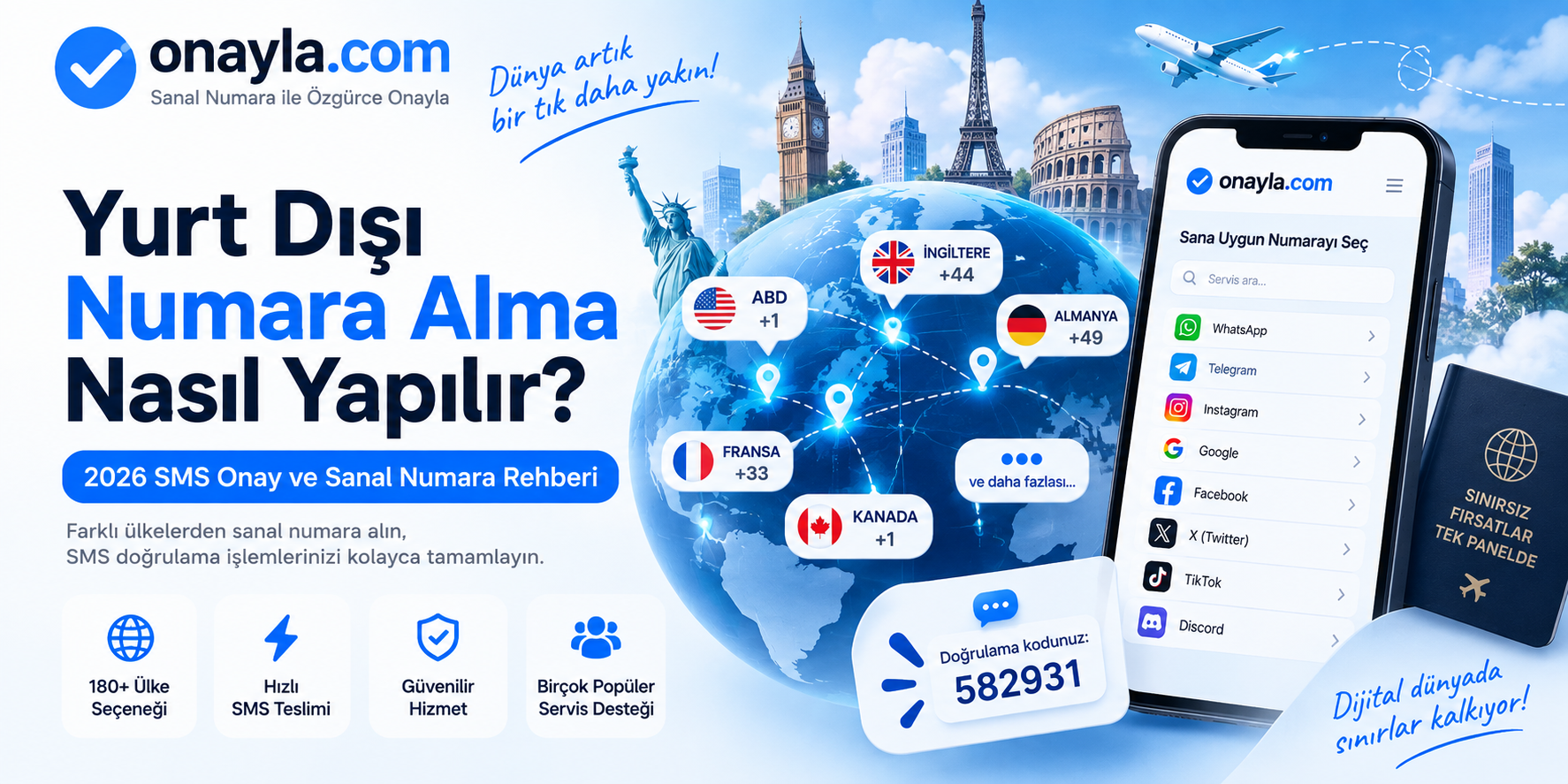 Yurt Dışı Numara Alma ve SMS Onay 2026 | Onayla.com