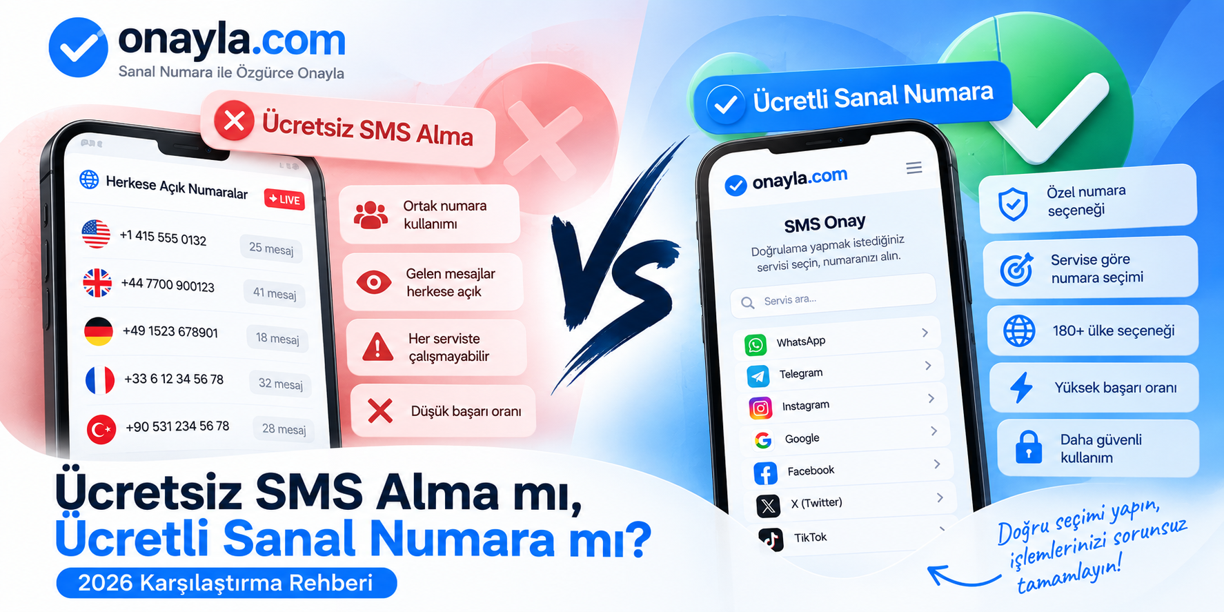 Ücretsiz SMS Alma mı Sanal Numara mı? 2026 | Onayla.com