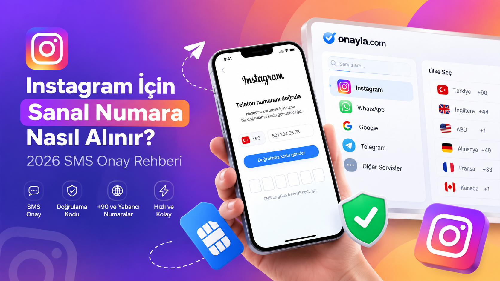 Instagram Sanal Numara ve SMS Onay 2026 | Onayla.com
