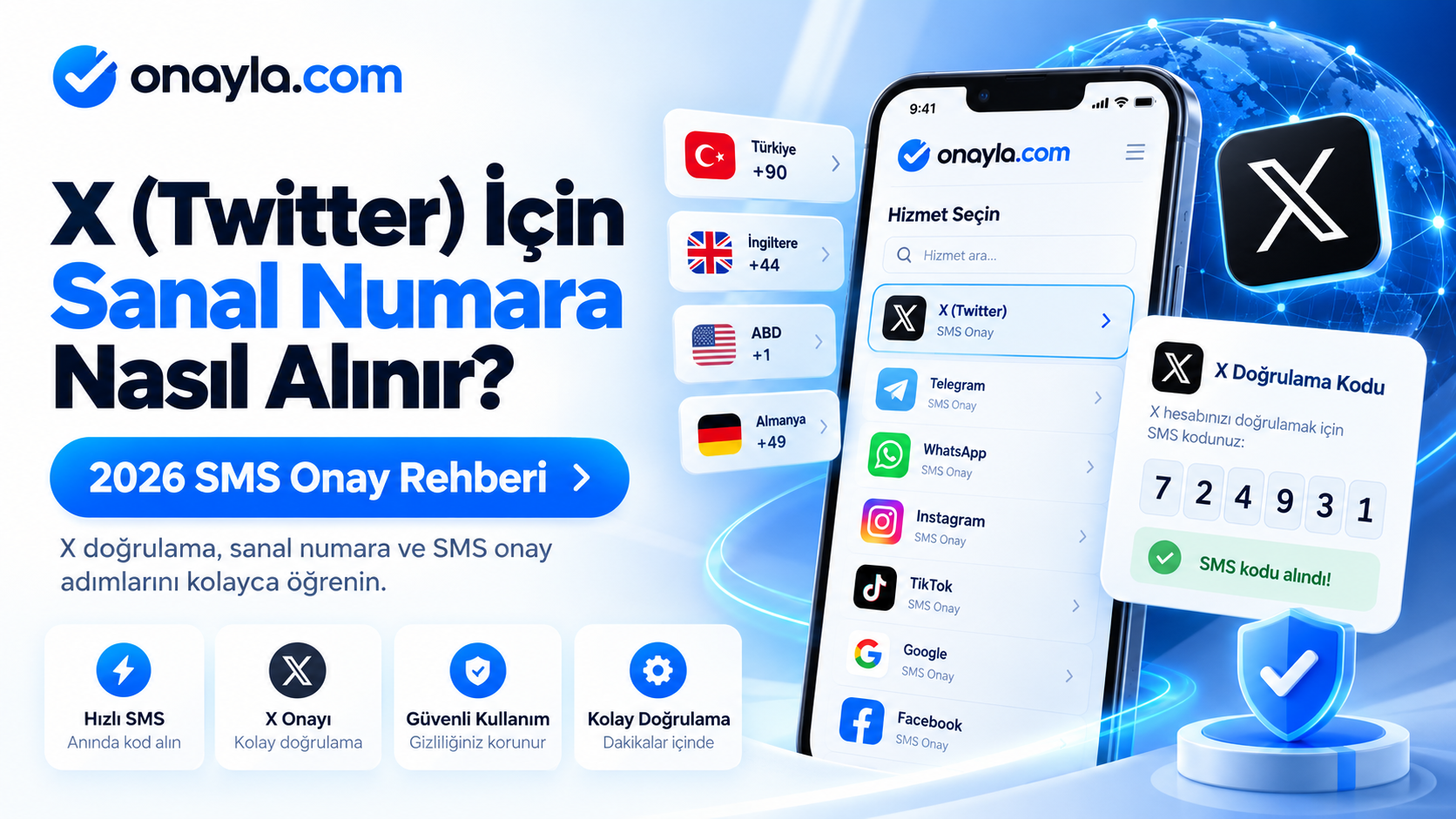 X Twitter Sanal Numara ve SMS Onay 2026 | Onayla.com