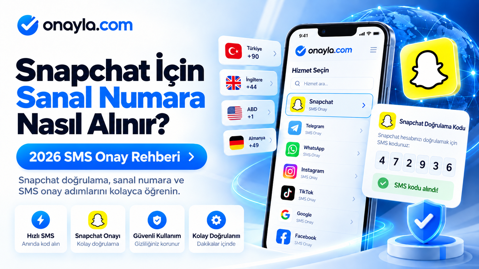 Snapchat Sanal Numara ve SMS Onay 2026 | Onayla.com