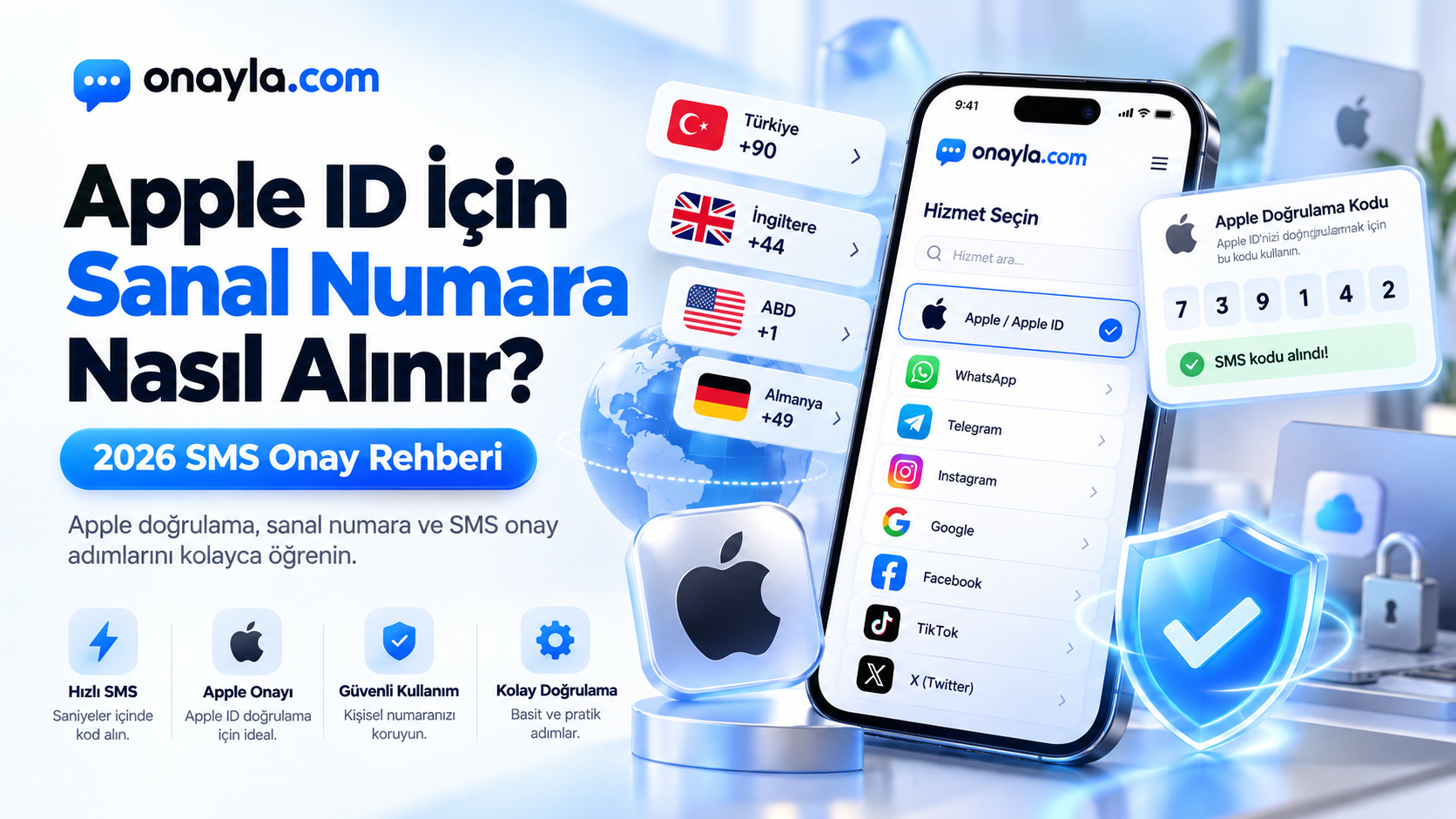 Apple ID Sanal Numara ve SMS Onay 2026 | Onayla.com