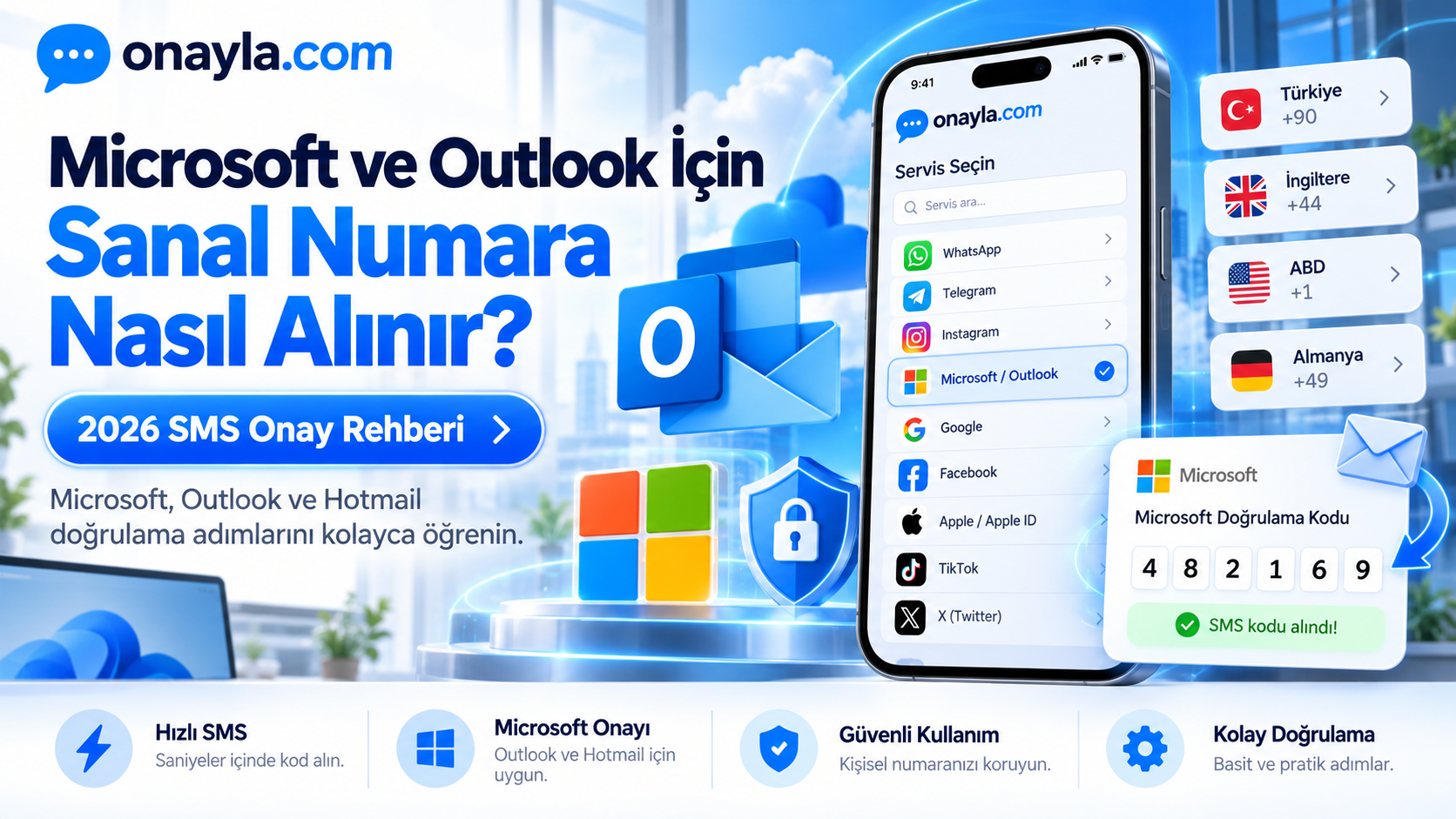 Microsoft Outlook Sanal Numara ve SMS Onay 2026 | Onayla.com